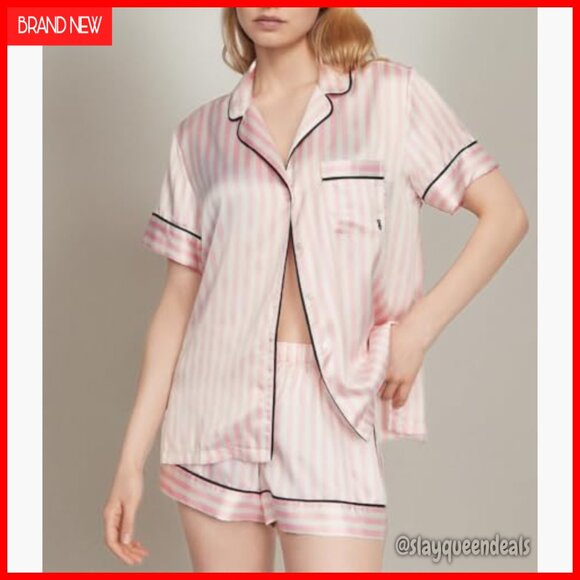 Satin Pajama Set with Button-Down Top and Shorts, Size Medium - Picture 6 of 6